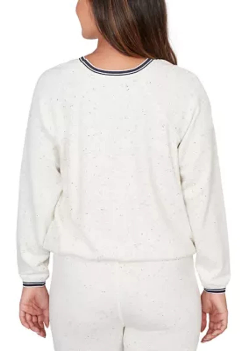 Women's Bubble Hem Fleck Knit Pullover Top