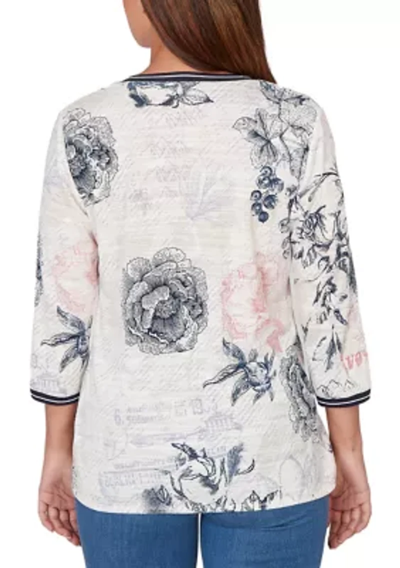 Women's Botanical Stamp Knit Twist Front Top