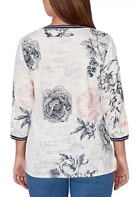 Women's Botanical Stamp Knit Twist Front Top