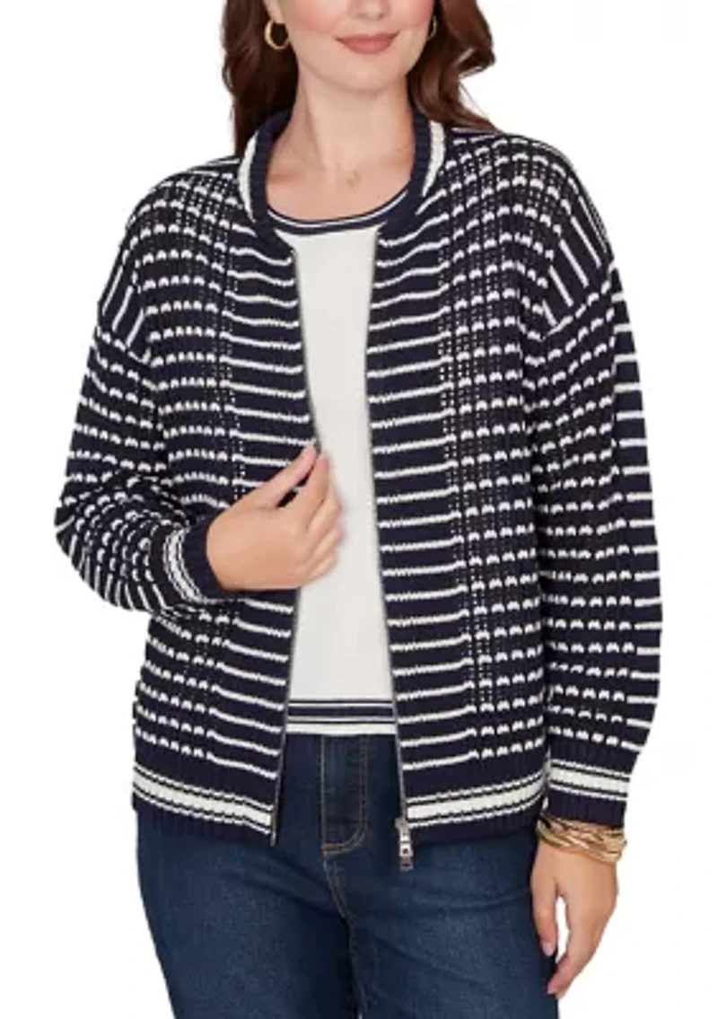 Women's Mesh Stitch Zip Sweater Jacket