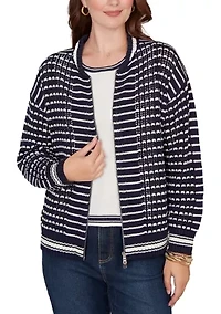 Women's  Mesh Stitch Zip Sweater Jacket