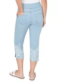 Women's Printed Hem Denim Capri Pants