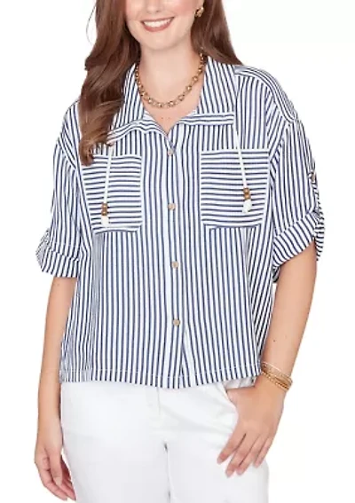 Women's Beaded Seersucker Portrait Collar Jacket