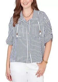 Women's Beaded Seersucker Portrait Collar Jacket