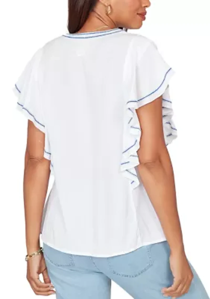 Women's Featherlight Embroidered Flutter Sleeve Shirt