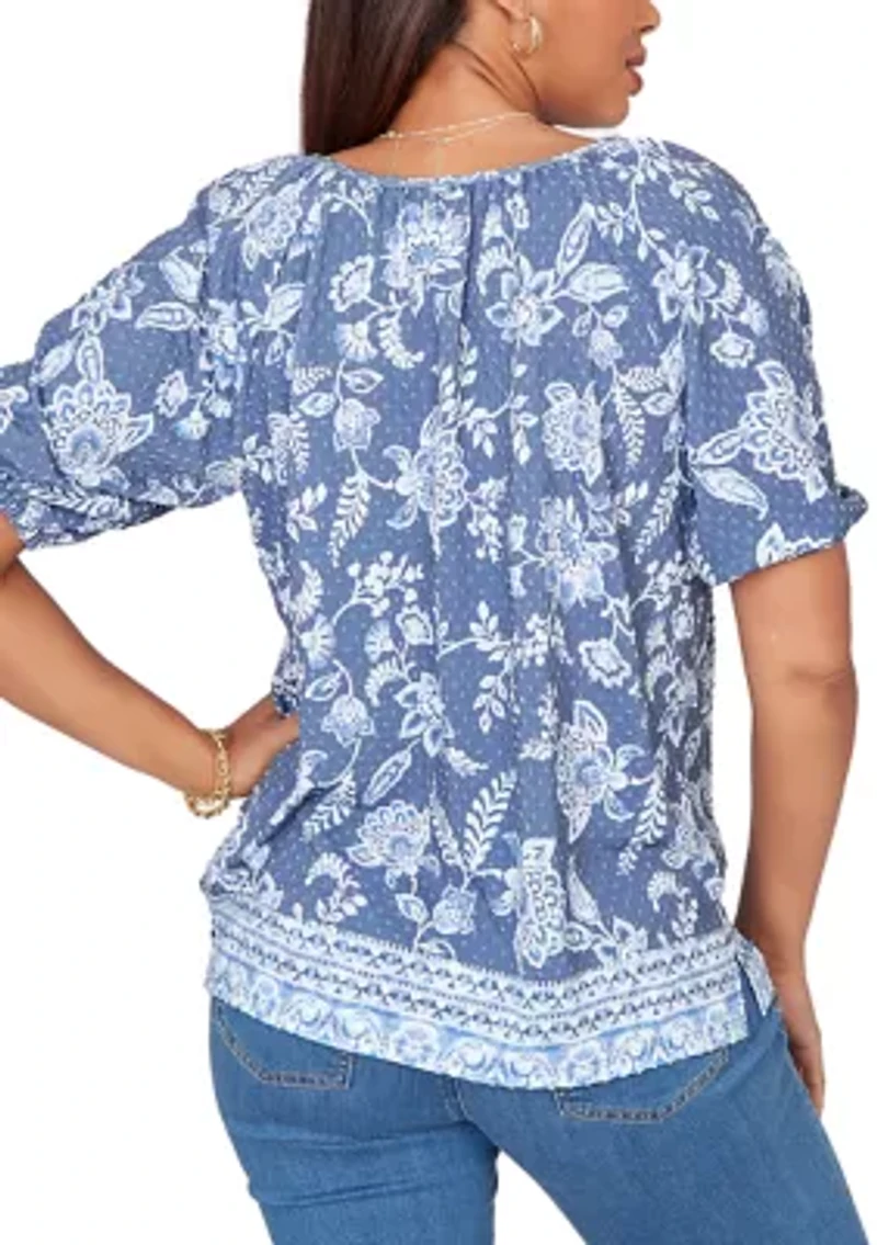 Women's Smocked Floral Clip Dot Top