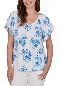 Women's Smocked Floral Clip Dot Top
