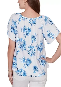 Women's Smocked Floral Clip Dot Top