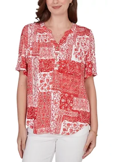 Women's Patchwork Bandana Henley Shirt