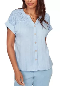 Women's Paisley Embroidered Gauze Button Shirt