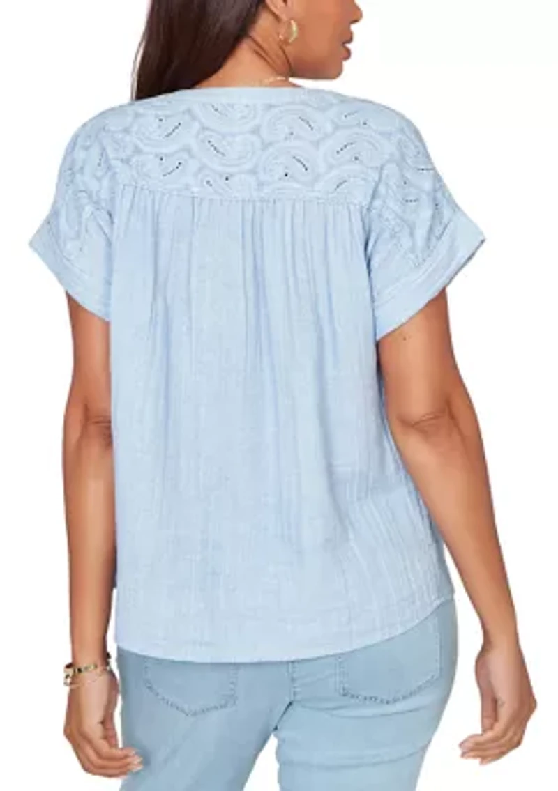 Women's Paisley Embroidered Gauze Button Shirt