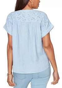 Women's Paisley Embroidered Gauze Button Shirt