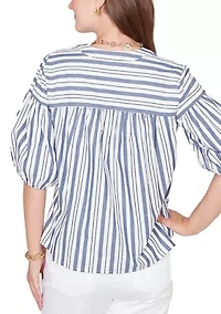 Women's Striped Cotton Poplin Elastic Cuff Top