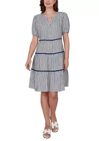 Women's Textured Stripe Tiered Dress