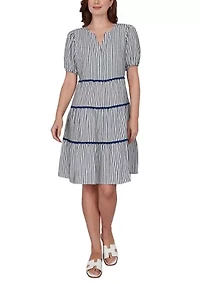Women's Textured Stripe Tiered Dress