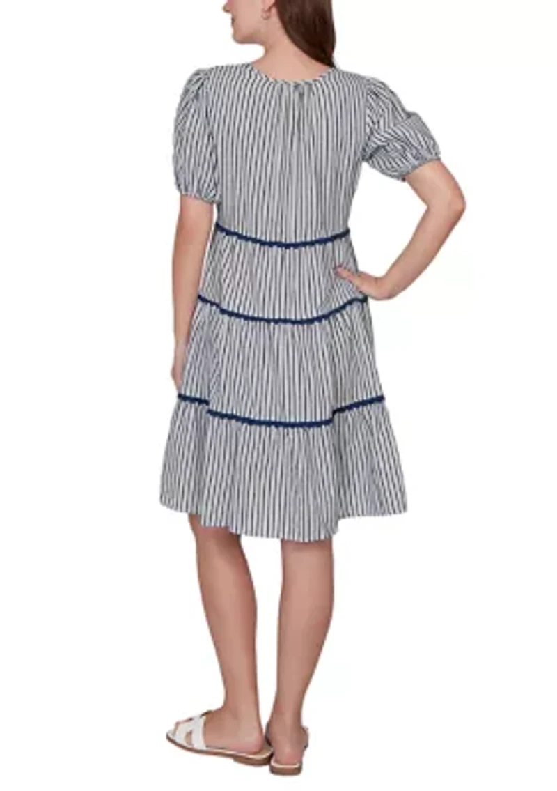 Women's Textured Stripe Tiered Dress