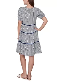 Women's Textured Stripe Tiered Dress