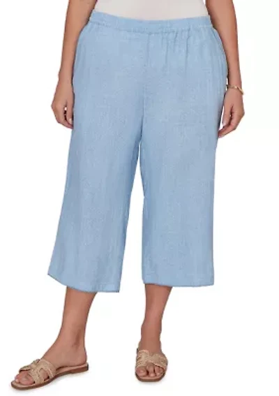 Plus Snow Washed Gauze Pull On Capri Pants