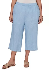 Plus Snow Washed Gauze Pull On Capri Pants