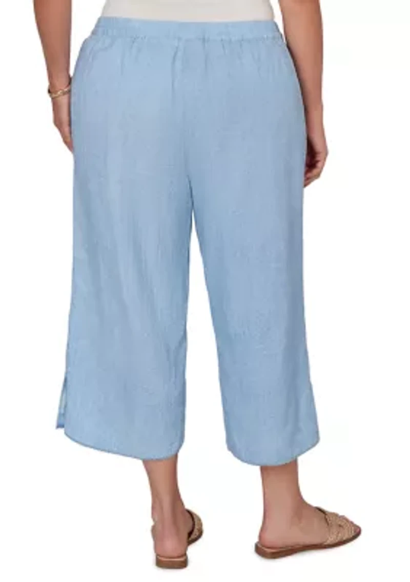 Plus Snow Washed Gauze Pull On Capri Pants