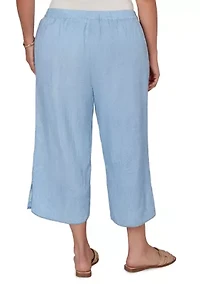 Plus Snow Washed Gauze Pull On Capri Pants