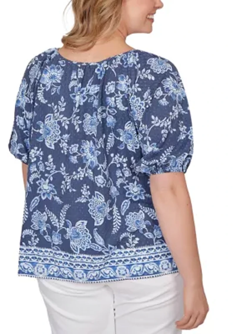 Plus Smocked Floral Clip Dot Top