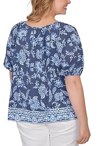 Plus Smocked Floral Clip Dot Top