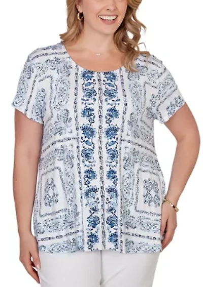 Plus Flutter Sleeve Floral Eyelet Top