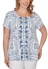 Plus Flutter Sleeve Floral Eyelet Top
