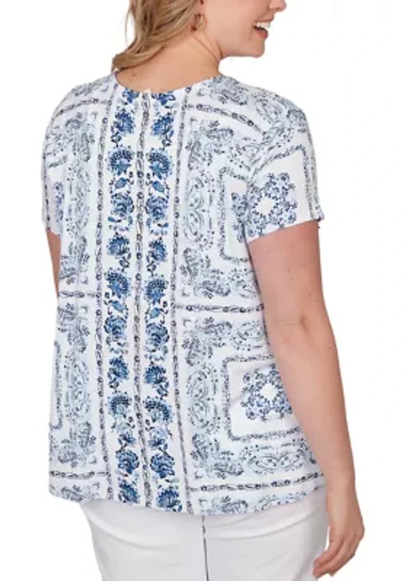 Plus Flutter Sleeve Floral Eyelet Top
