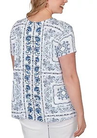 Plus Flutter Sleeve Floral Eyelet Top