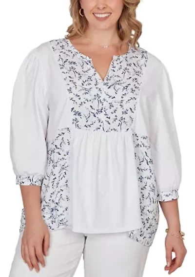 Plus Mixed Fabric Sharkbite Knit Top