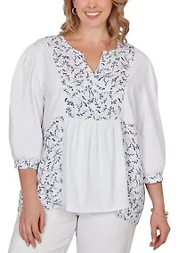 Plus Mixed Fabric Sharkbite Knit Top