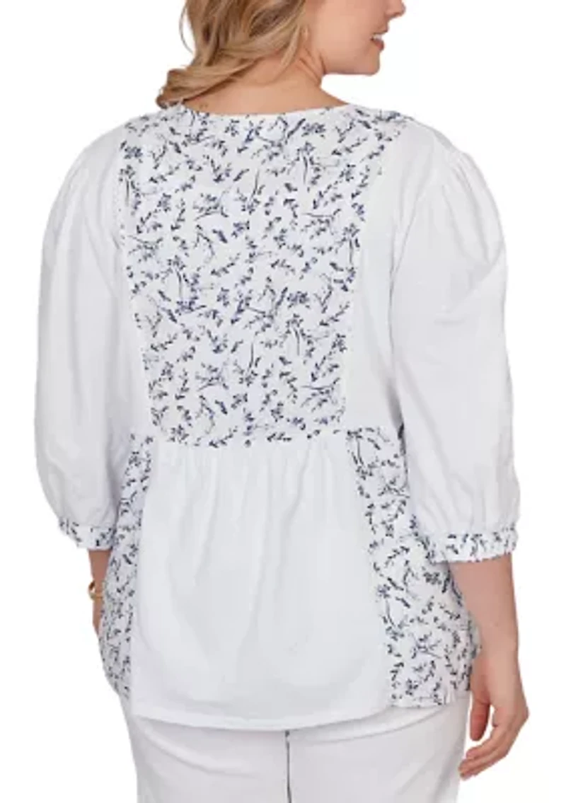 Plus Mixed Fabric Sharkbite Knit Top