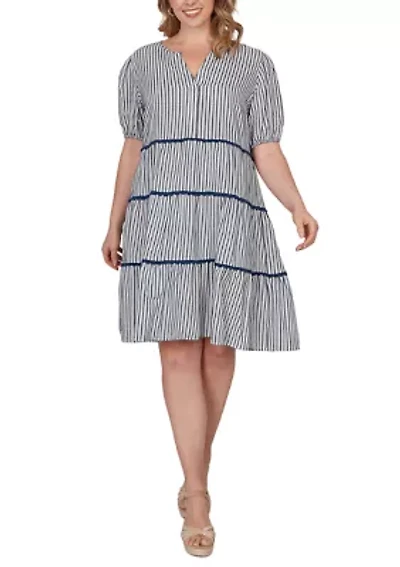 Plus Textured Stripe Tiered Dress