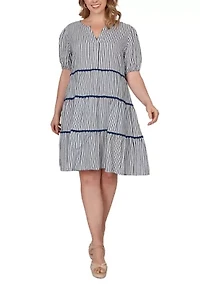 Plus Textured Stripe Tiered Dress