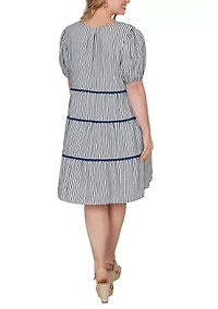 Plus Textured Stripe Tiered Dress
