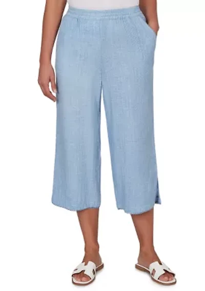 Petite Snow Washed Gauze Pull On Capri Pants