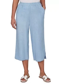 Petite Snow Washed Gauze Pull On Capri Pants