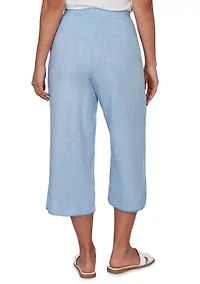 Petite Snow Washed Gauze Pull On Capri Pants