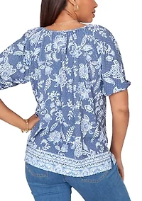 Petite Smocked Floral Clip Dot Top