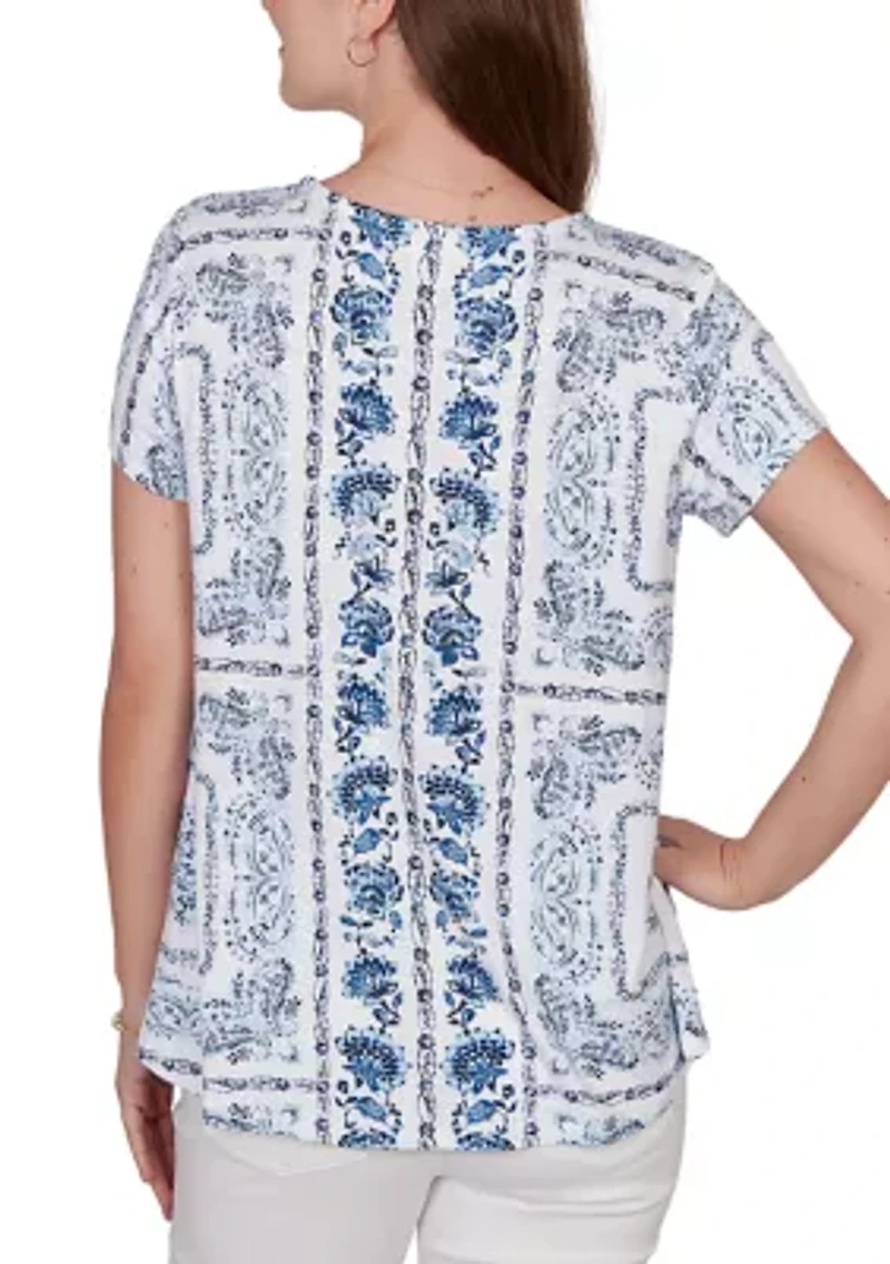 Petite Bandana Print Knit Shirt