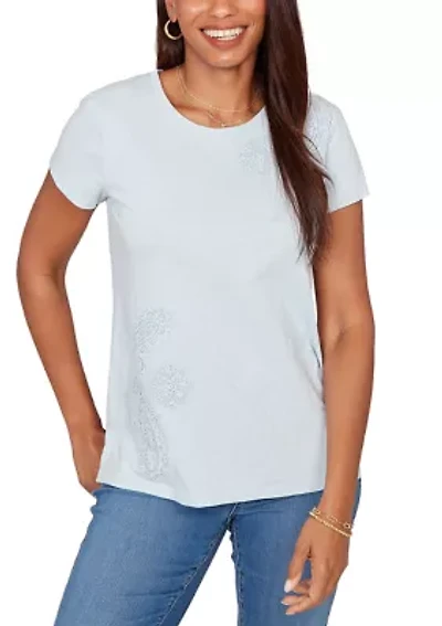 Petite Paisley Lace Solid Knit Shirt