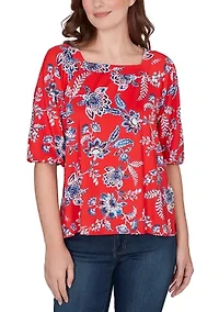 Petite Square Neck Floral Puff Print Top