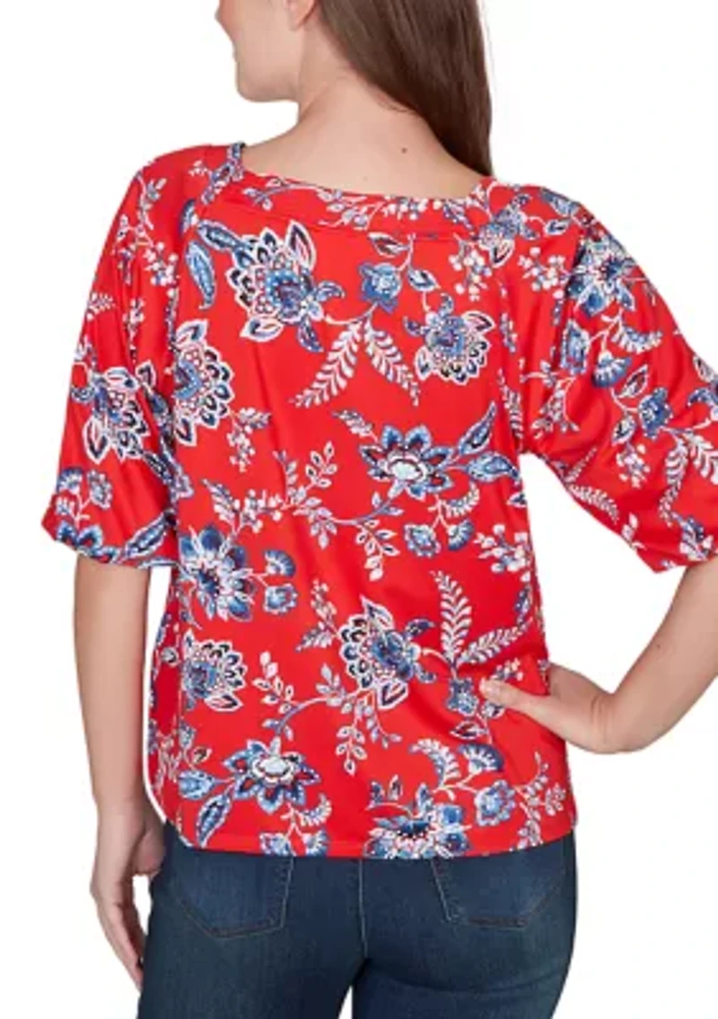 Petite Square Neck Floral Puff Print Top