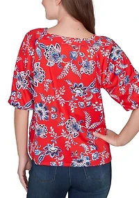 Petite Square Neck Floral Puff Print Top