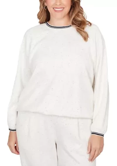 Plus Bubble Hem Fleck Knit Pullover Top