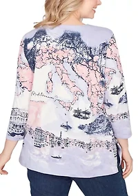 Plus Coastal Sketch Cotton Top