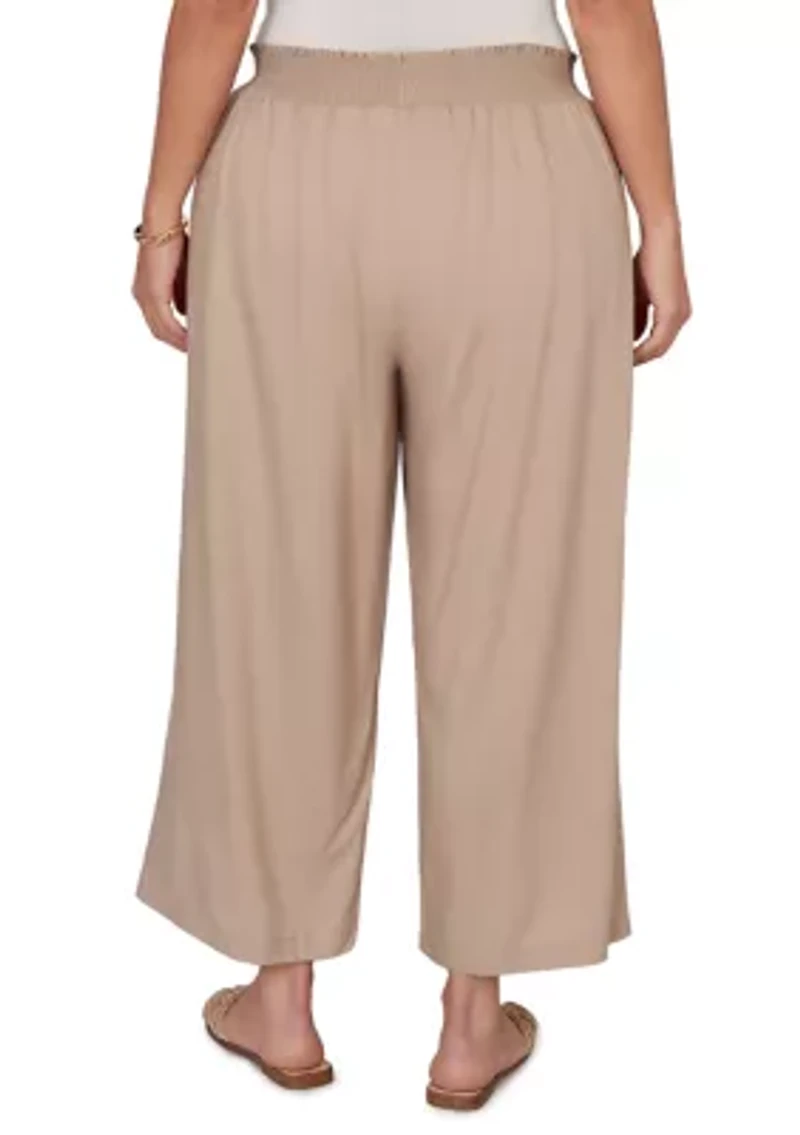 Plus Smocked Waist Cropped Pants