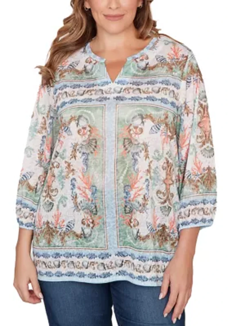 Plus Ocean Motif Burnout Knit Top